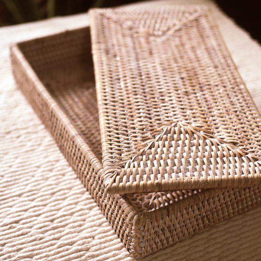 Coq and Malai Rattan Box With Lid Rectangle