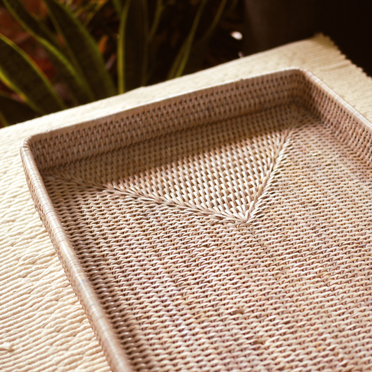 Coq and Malai Rattan Tray Rectangle